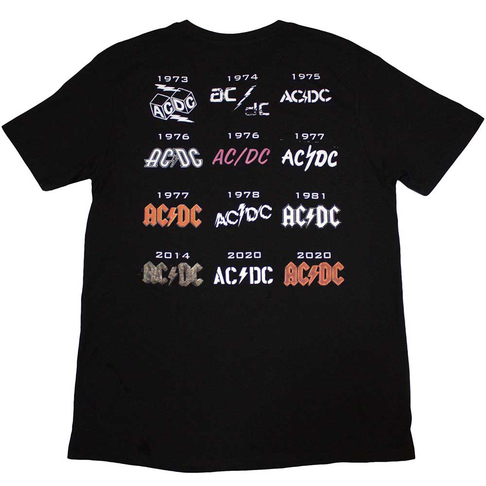 AC/DC Unisex T-Shirt: Logo History (Black) (Back Print)