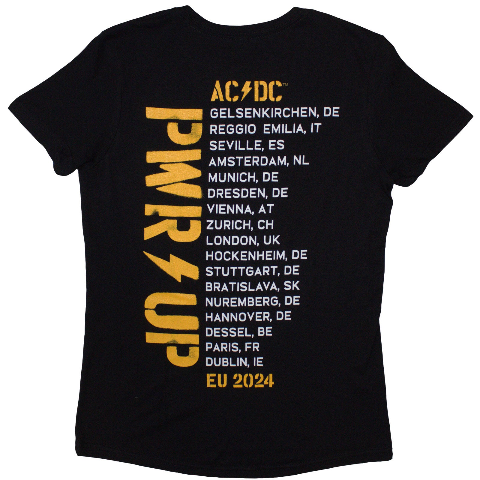AC/DC Ladies T-Shirt: Angus Triangle PWR-UP EU Tour '24 (Black) (Back Print & Ex-Tour)