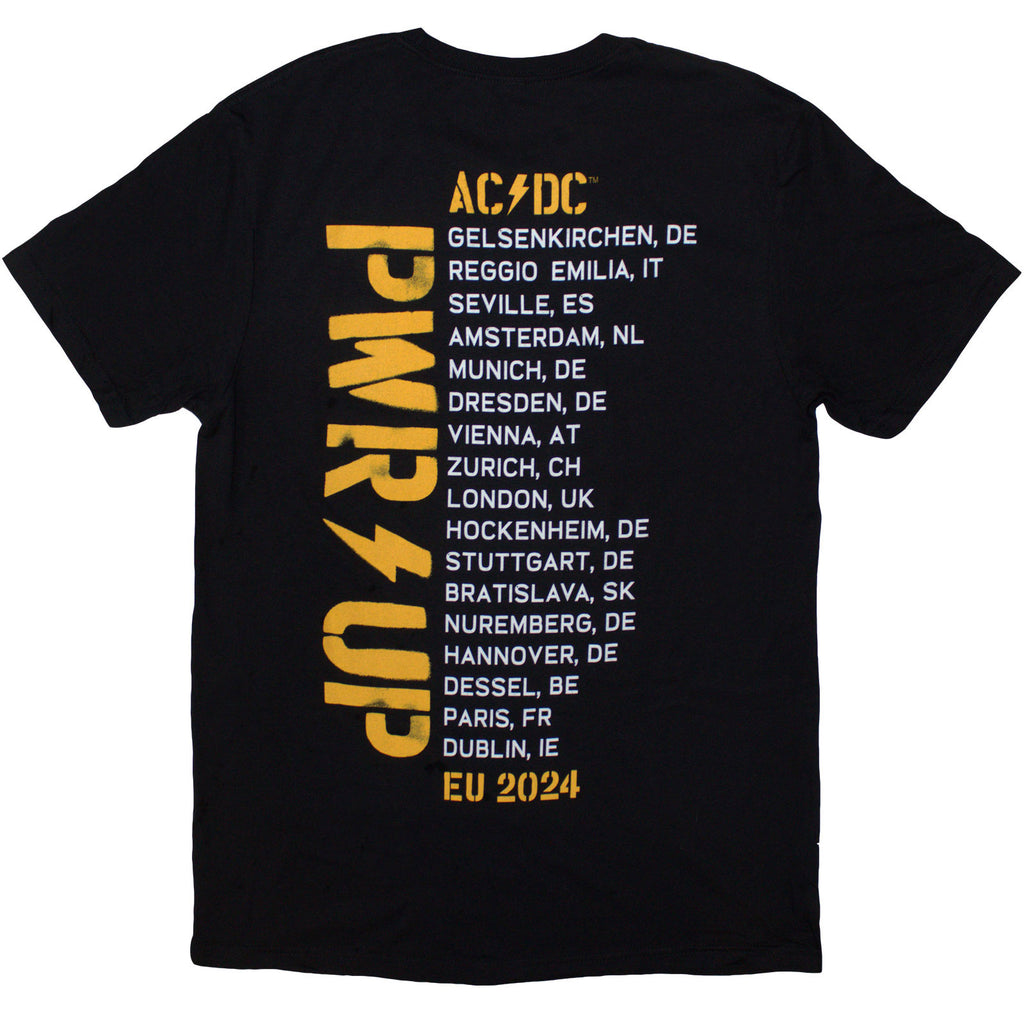 AC/DC Unisex T-Shirt: Angus Triangle PWR-UP EU Tour '26 (Black) (Back Print & Ex-Tour)
