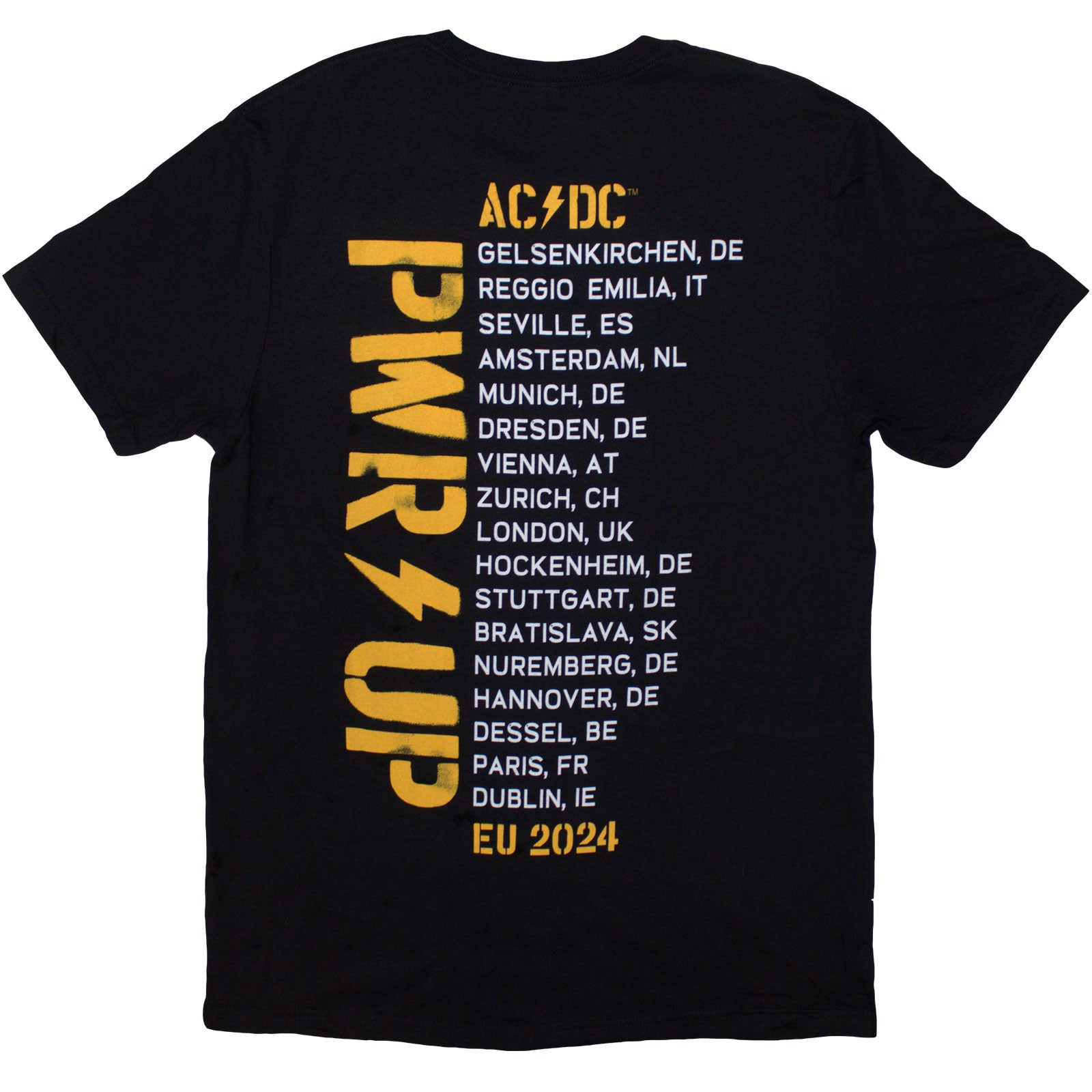 AC/DC Unisex T-Shirt: Angus Triangle PWR-UP EU Tour '26 (Black) (Back Print & Ex-Tour)