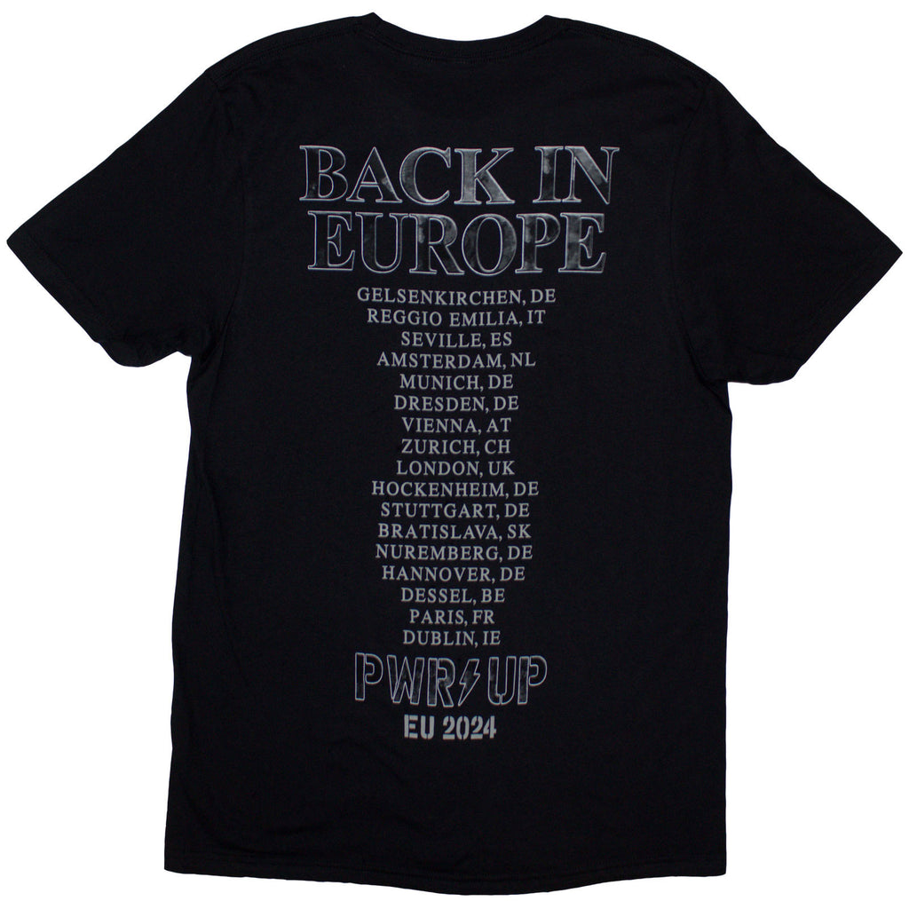 AC/DC Unisex T-Shirt: Back In Black PWR-UP EU Tour '24 (Black) (Back Print & Ex-Tour)