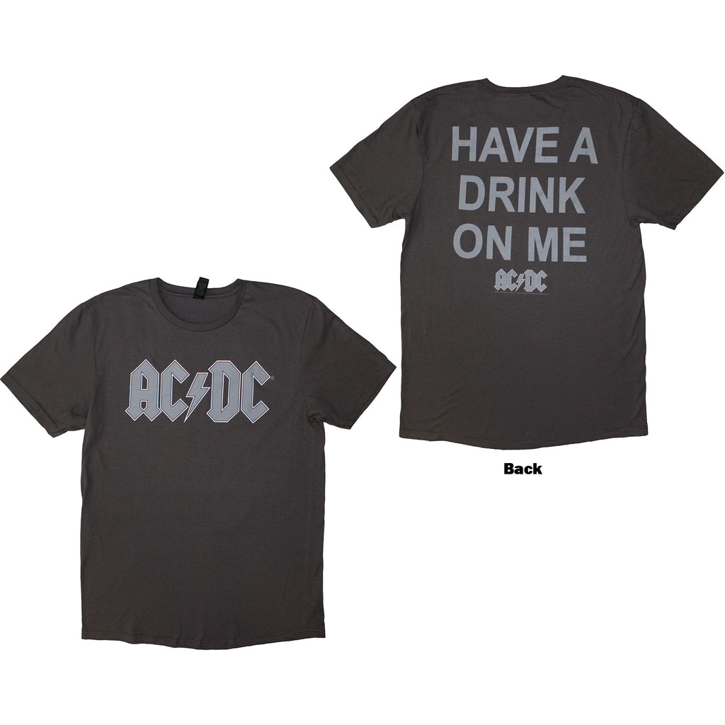 AC/DC Unisex T-Shirt: Have A Drink On Me (Grey) (Back Print)