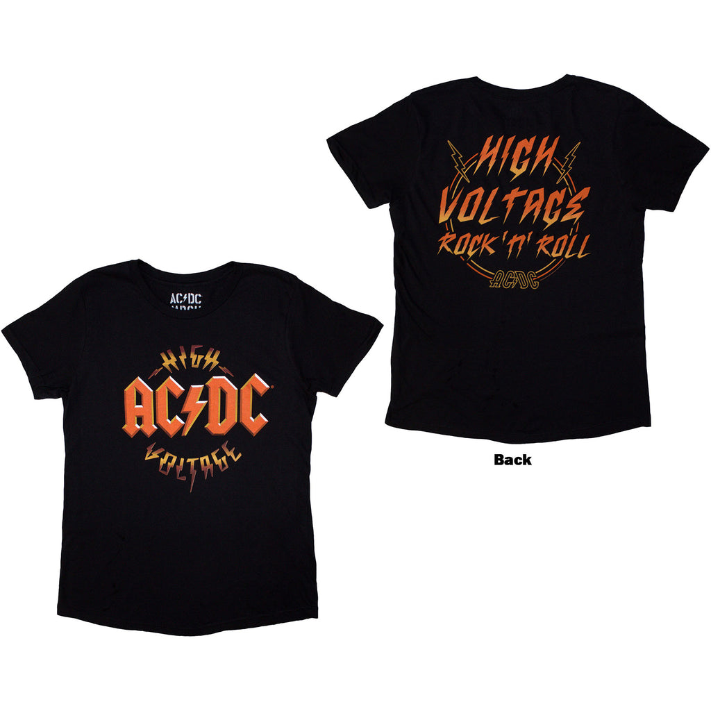 AC/DC Ladies T-Shirt: High Voltage RnR (Black) (Back Print)