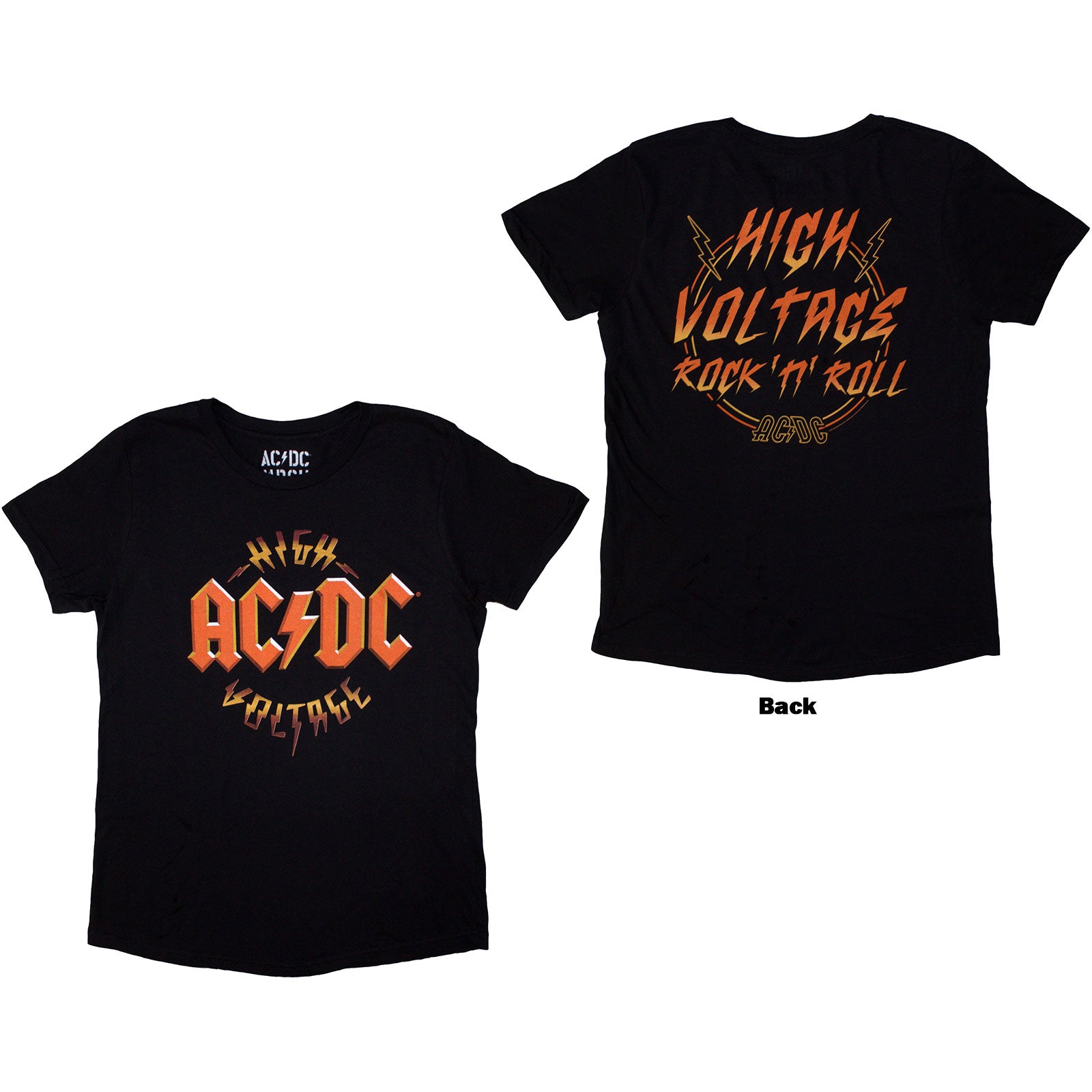 AC/DC Ladies T-Shirt: High Voltage RnR (Black) (Back Print)