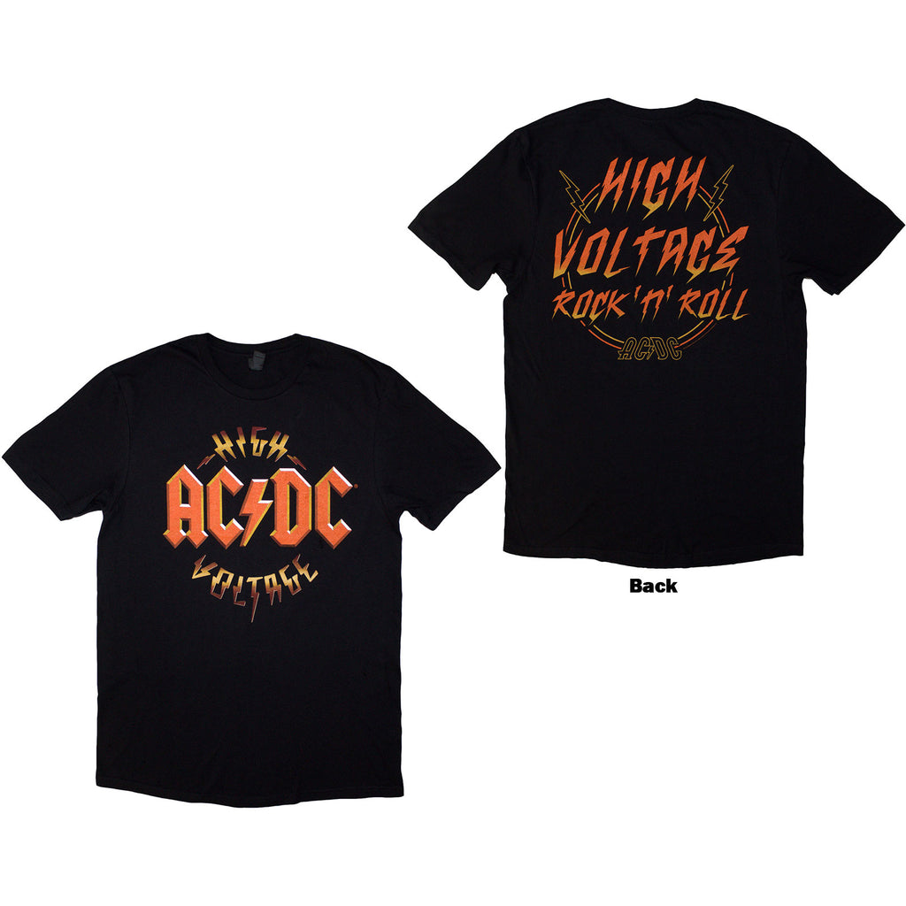 AC/DC Unisex T-Shirt: High Voltage RnR (Black) (Back Print)