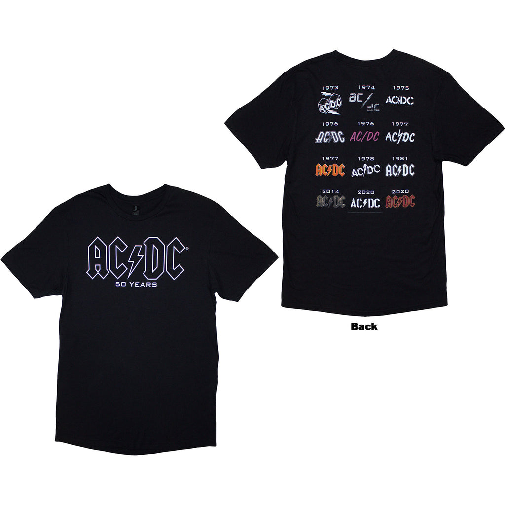 AC/DC Unisex T-Shirt: History Logo (Black) (Back Print)
