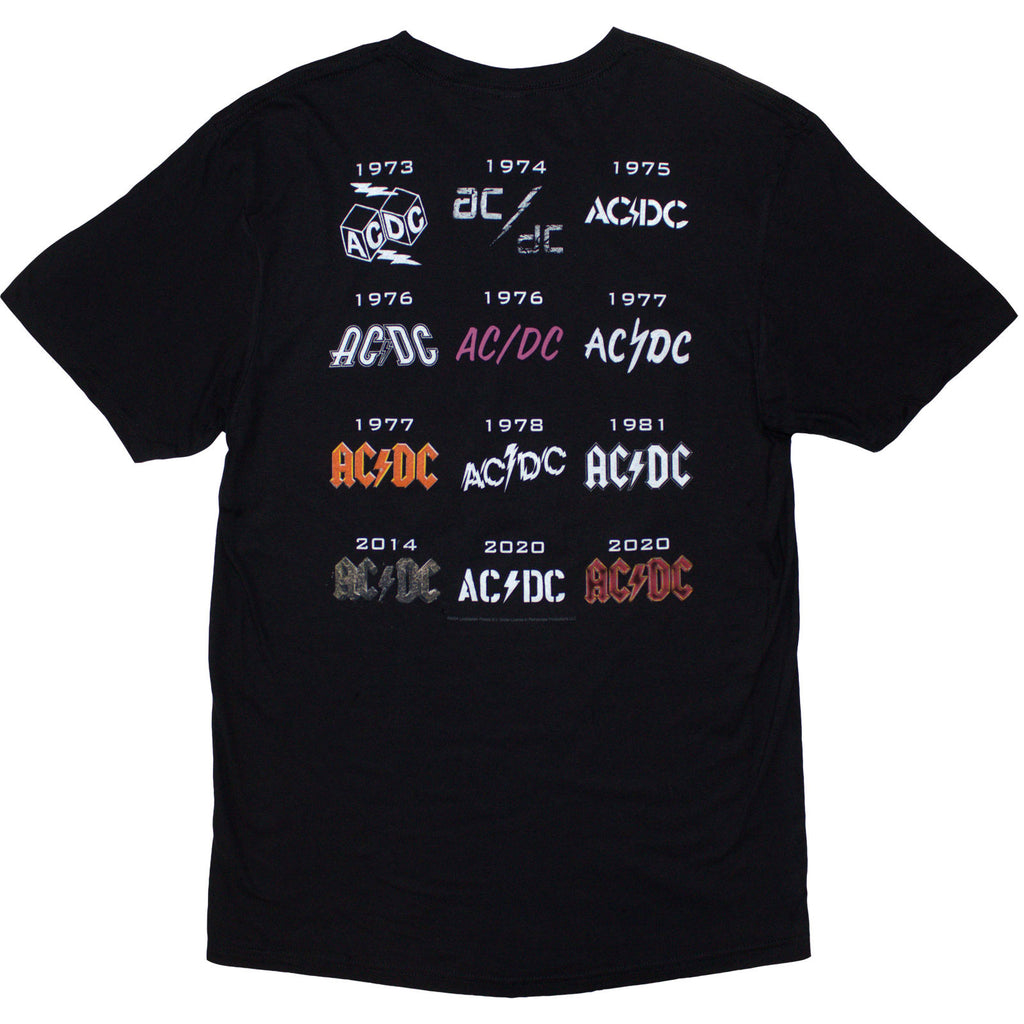 AC/DC Unisex T-Shirt: History Logo (Black) (Back Print)