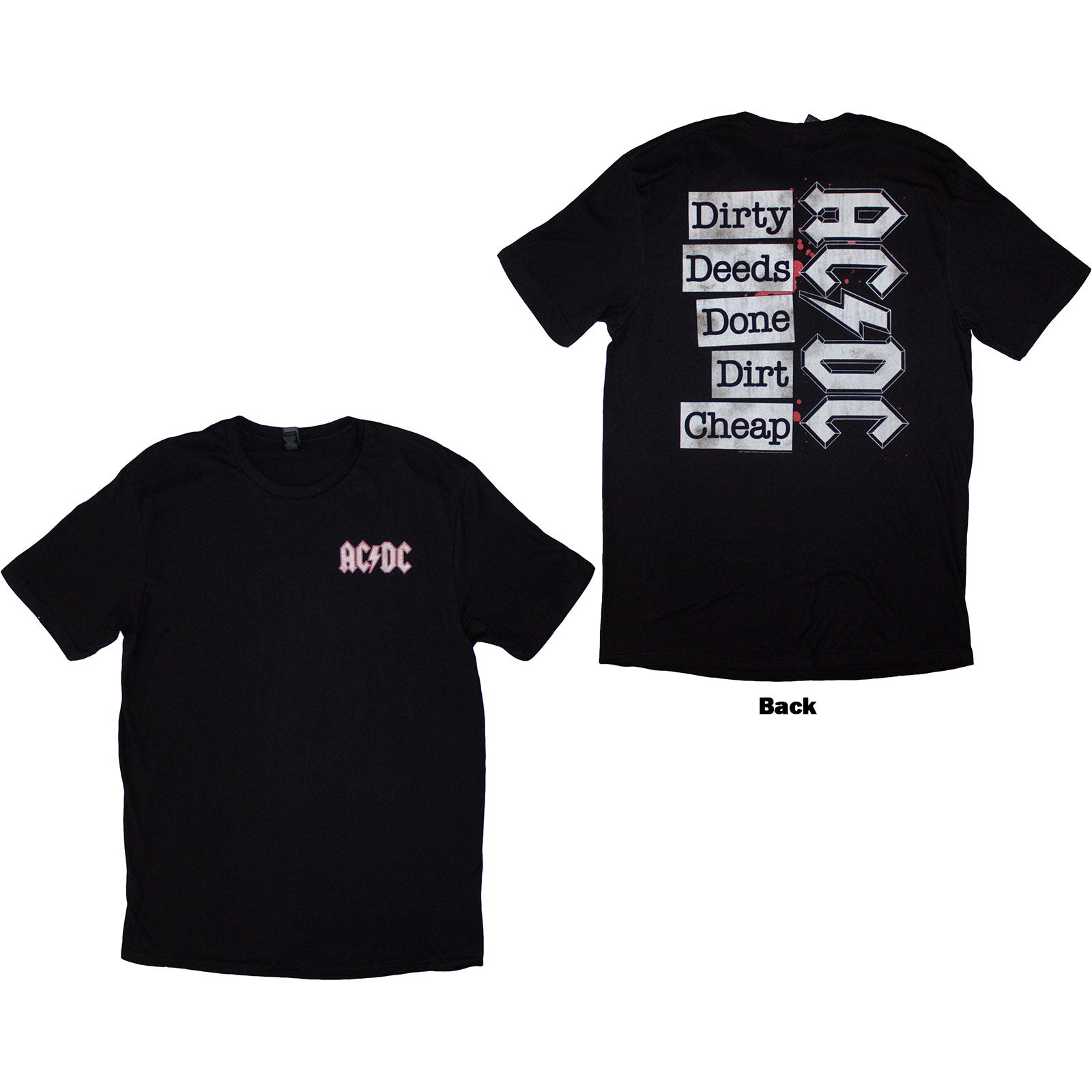 AC/DC Unisex T-Shirt: Mini Logo / Dirty Deeds (Black) (Back Print)