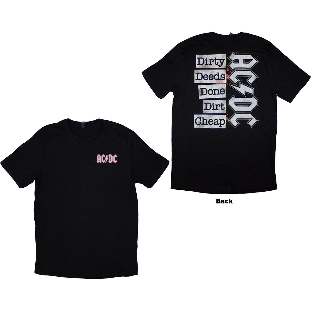 AC/DC Unisex T-Shirt: Mini Logo / Dirty Deeds (Black) (Back Print)
