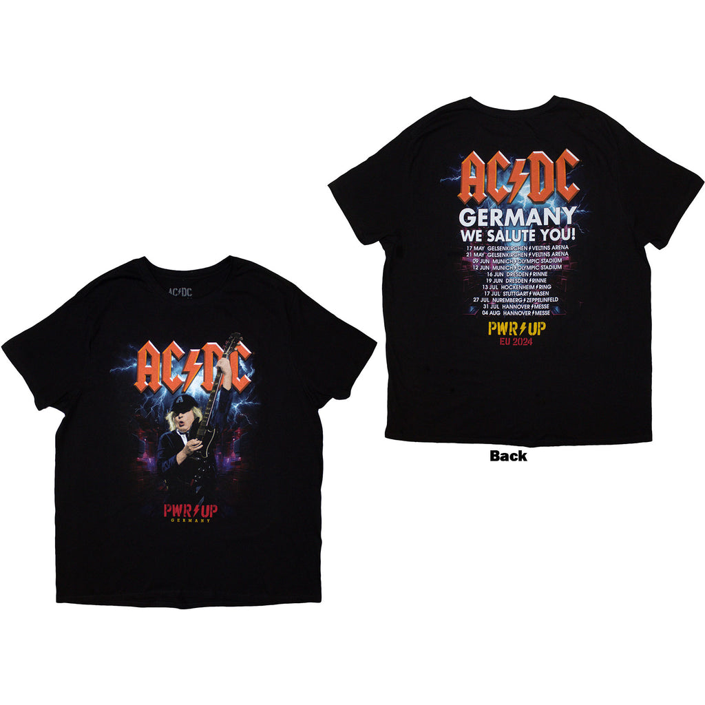 AC/DC Unisex T-Shirt: PWR-UP Germany EU Tour '24 (Black) (Back Print & Ex-Tour)
