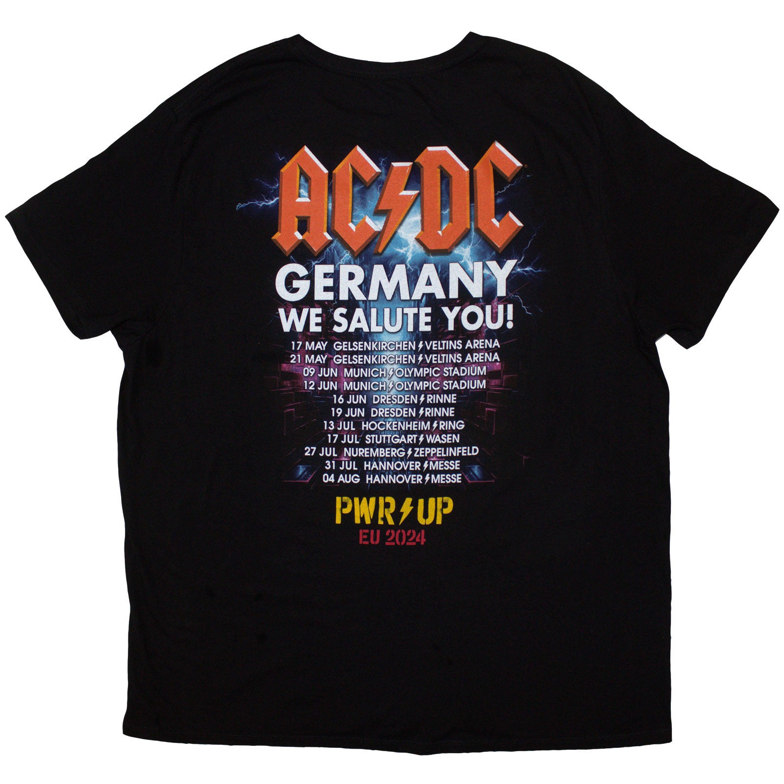 AC/DC Unisex T-Shirt: PWR-UP Germany EU Tour '24 (Black) (Back Print & Ex-Tour)