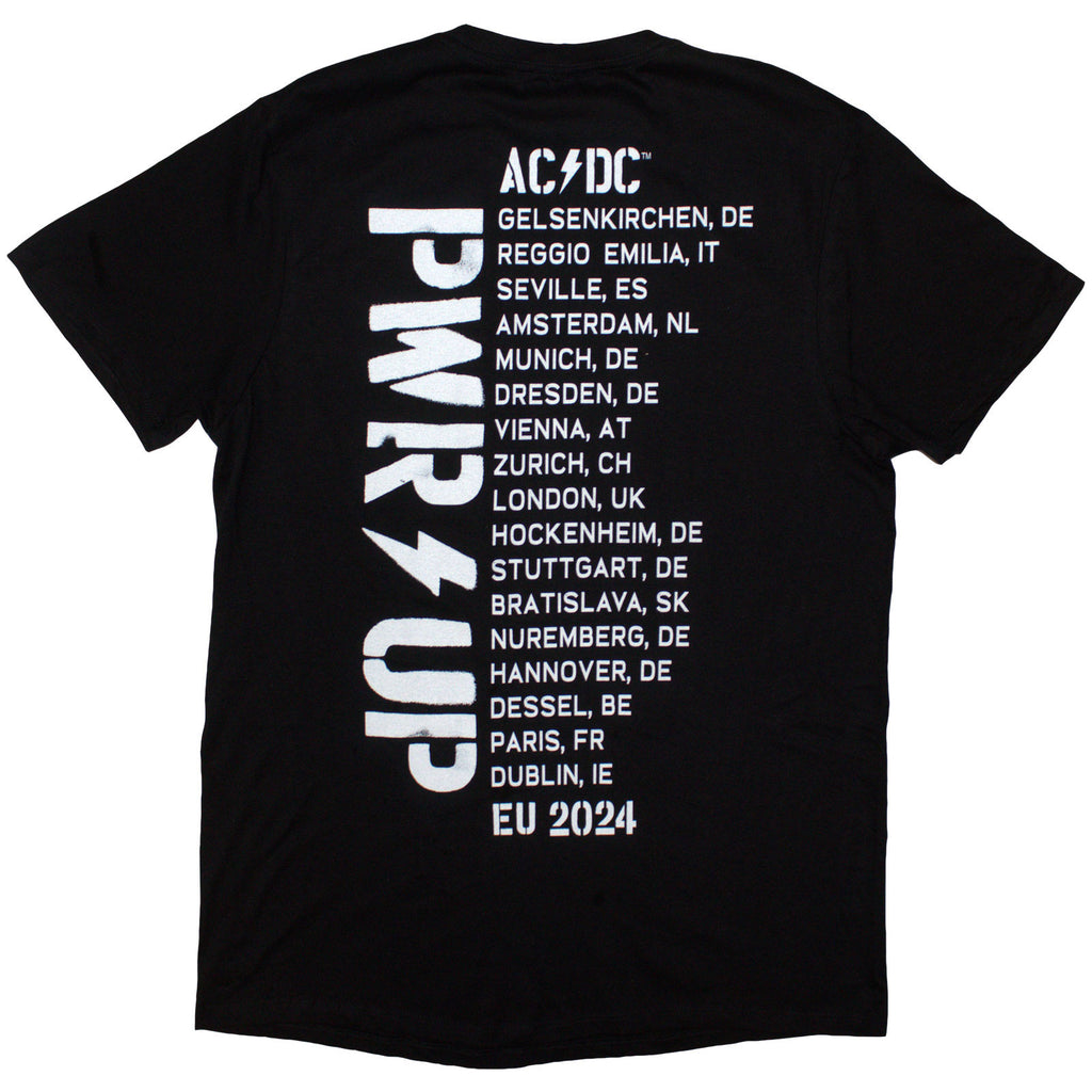AC/DC Unisex T-Shirt: PWRD-UP B&W Photo EU Tour '24 (Black) (Back Print & Ex-Tour)