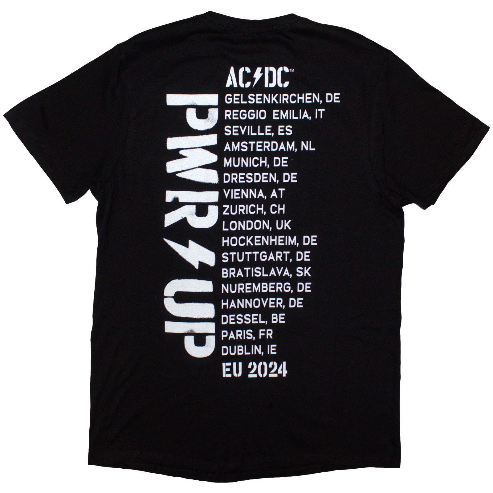 AC/DC Unisex T-Shirt: PWRD-UP B&W Photo EU Tour '24 (Black) (Back Print & Ex-Tour)