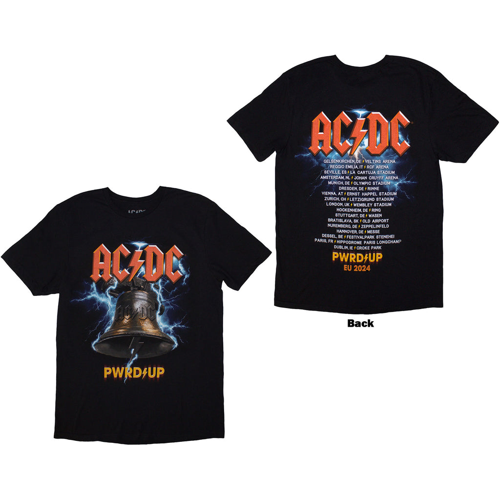 AC/DC Unisex T-Shirt: PWRD-UP In Rock We Trust (Black) (Back Print & Ex-Tour)