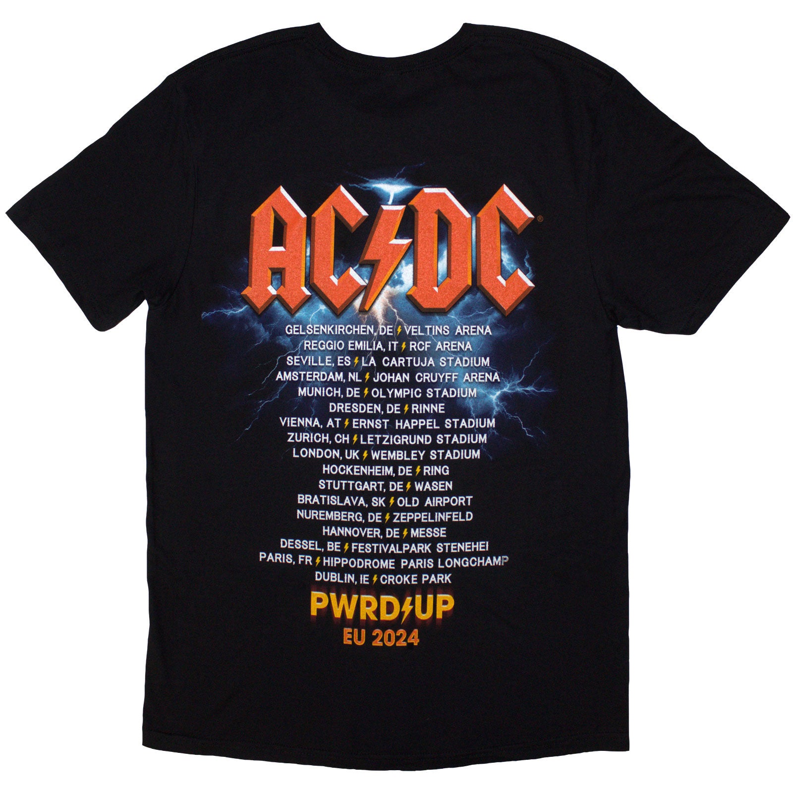 AC/DC Unisex T-Shirt: PWRD-UP In Rock We Trust (Black) (Back Print & Ex-Tour)