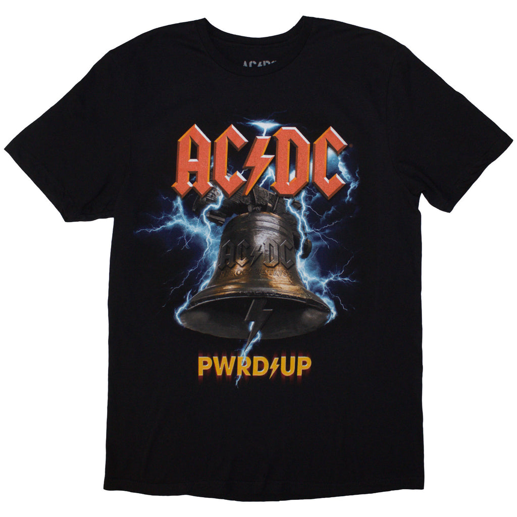 AC/DC Unisex T-Shirt: PWRD-UP In Rock We Trust (Black) (Back Print & Ex-Tour)