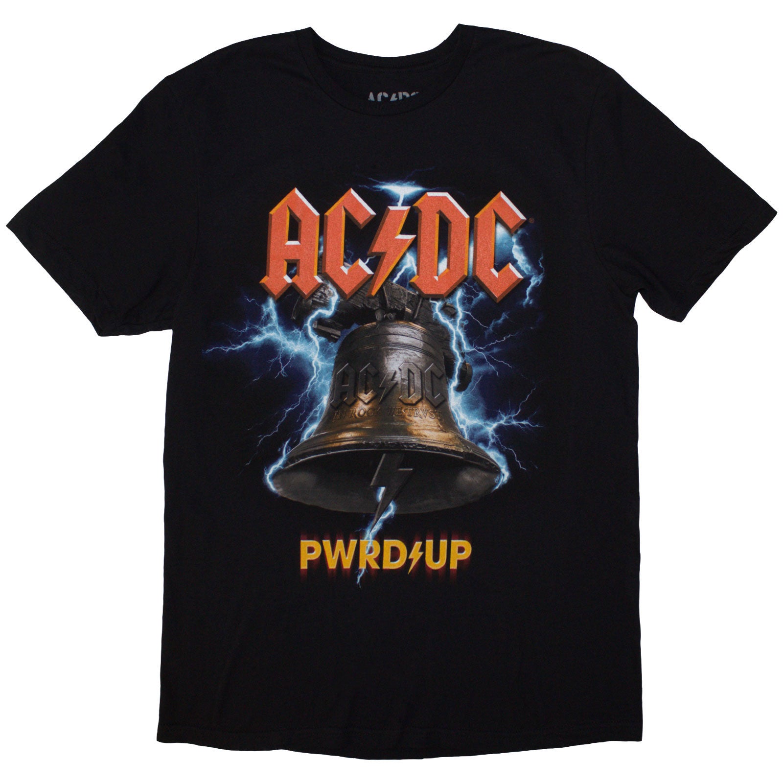 AC/DC Unisex T-Shirt: PWRD-UP In Rock We Trust (Black) (Back Print & Ex-Tour)