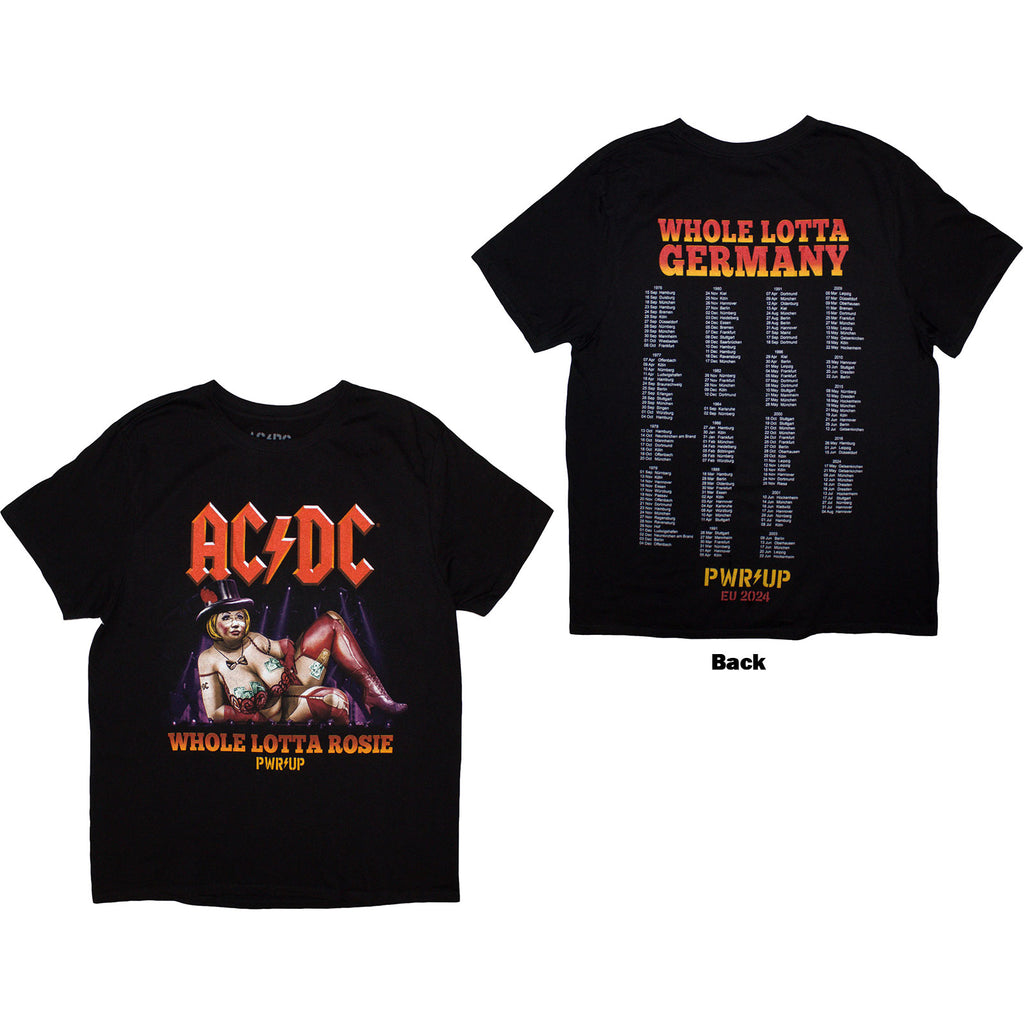 AC/DC Unisex T-Shirt: Whole Lotta Germany PWR-UP EU Tour '24 (Black) (Back Print & Ex-Tour)