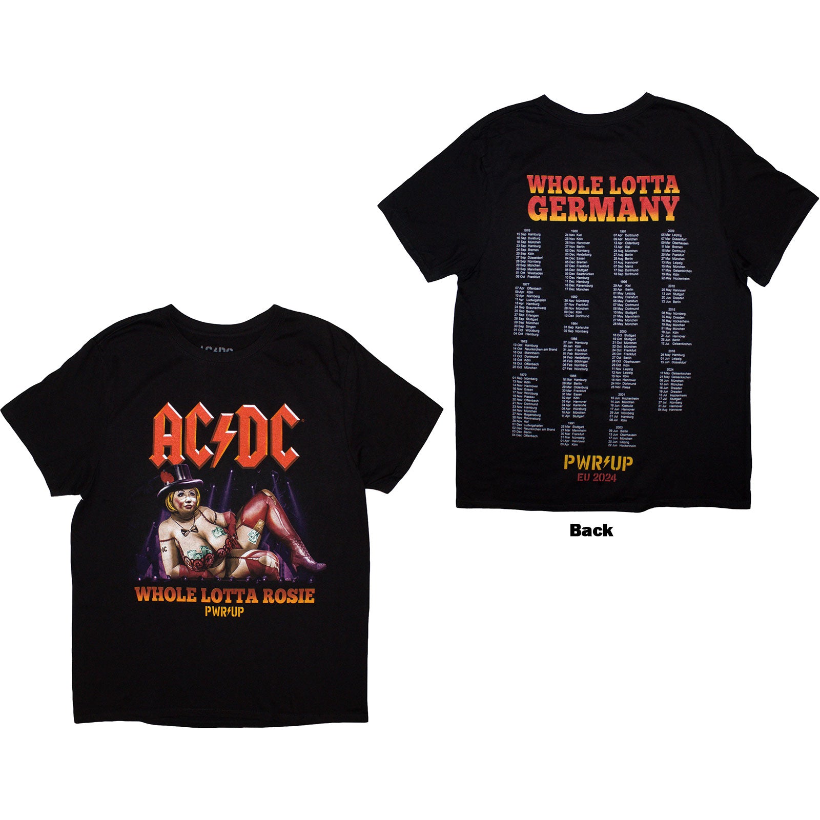 AC/DC Unisex T-Shirt: Whole Lotta Germany PWR-UP EU Tour '24 (Black) (Back Print & Ex-Tour)