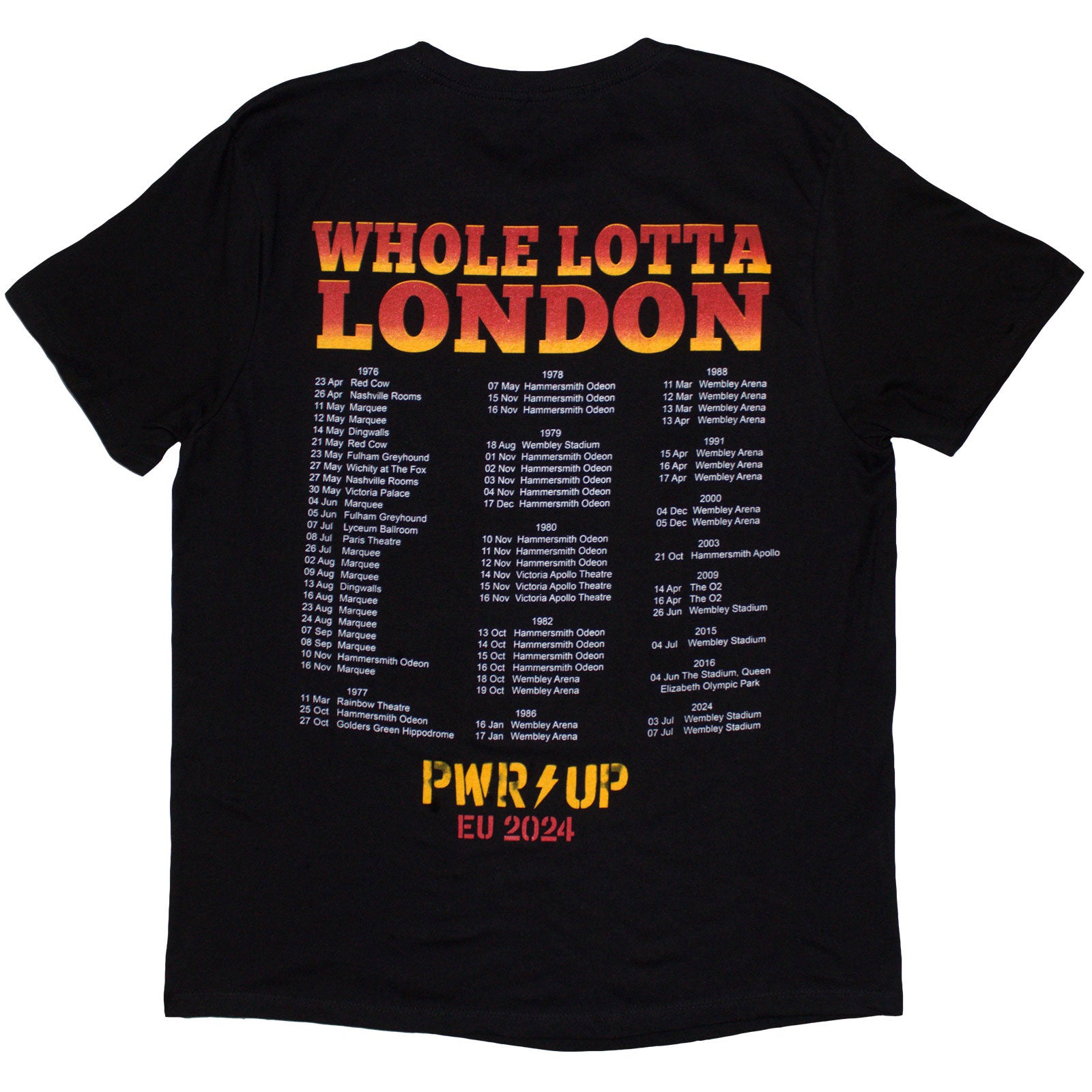 AC/DC Unisex T-Shirt: Whole Lotta London PWR-UP EU Tour '24 (Black) (Back Print & Ex-Tour)