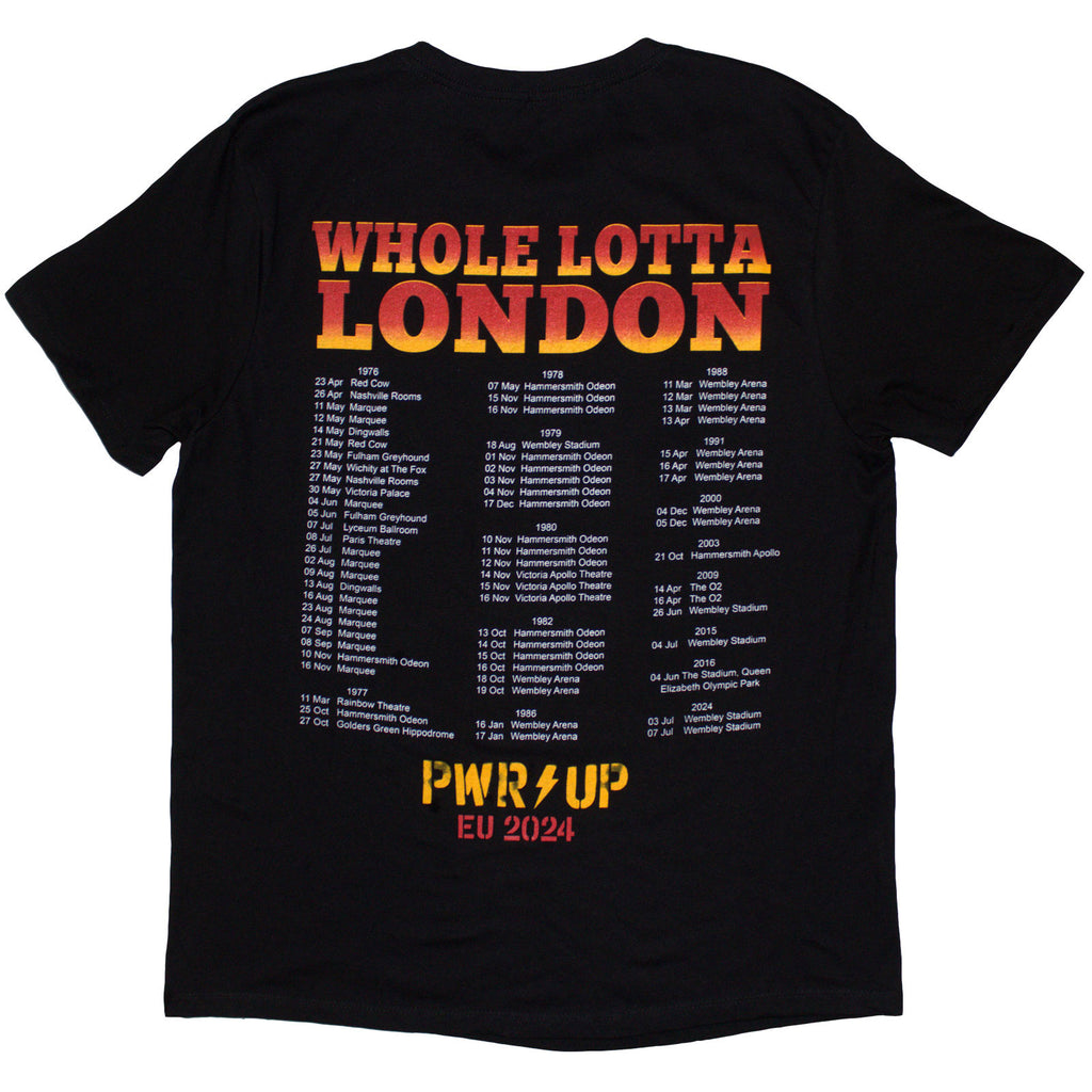 AC/DC Unisex T-Shirt: Whole Lotta London PWR-UP EU Tour '24 (Black) (Back Print & Ex-Tour)