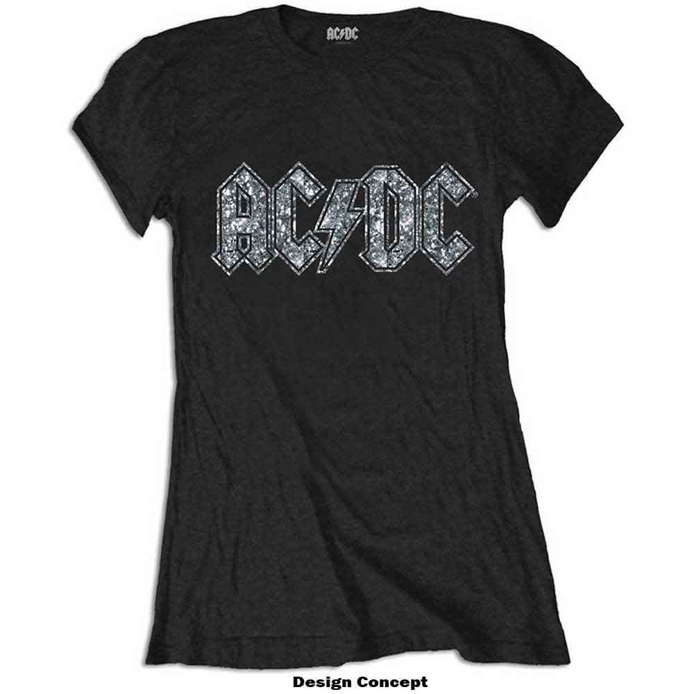 AC/DC Ladies T-Shirt: Logo (Black) (Embellished)