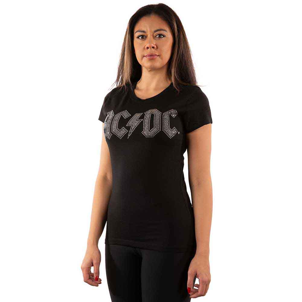 AC/DC Ladies T-Shirt: Logo (Black) (Embellished)