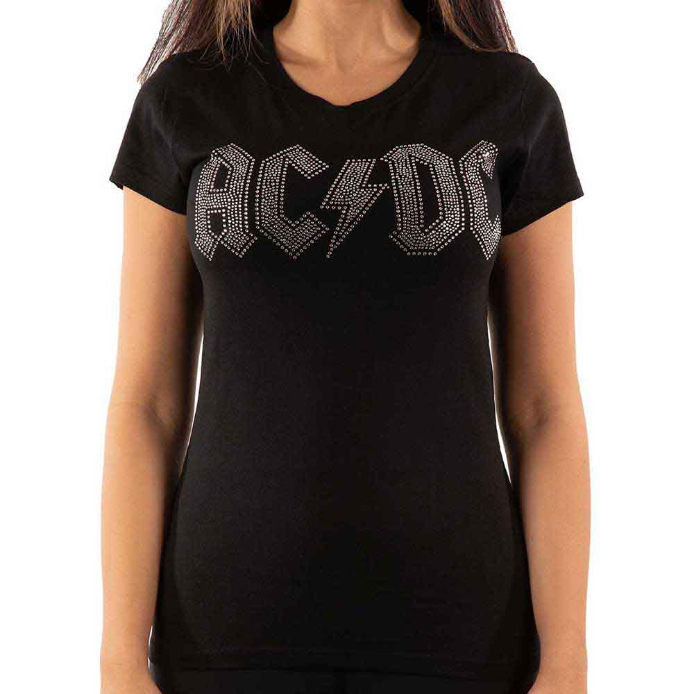 AC/DC Ladies T-Shirt: Logo (Black) (Embellished)