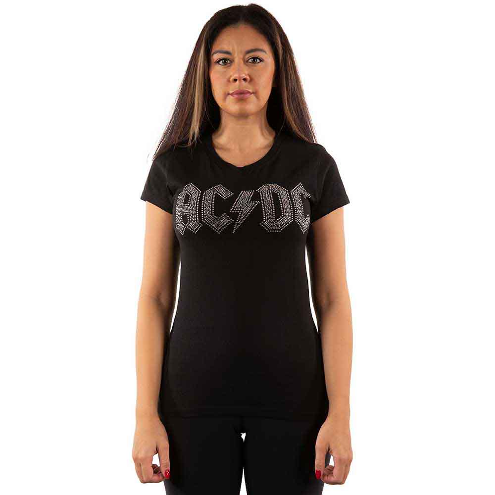 AC/DC Ladies T-Shirt: Logo (Black) (Embellished)