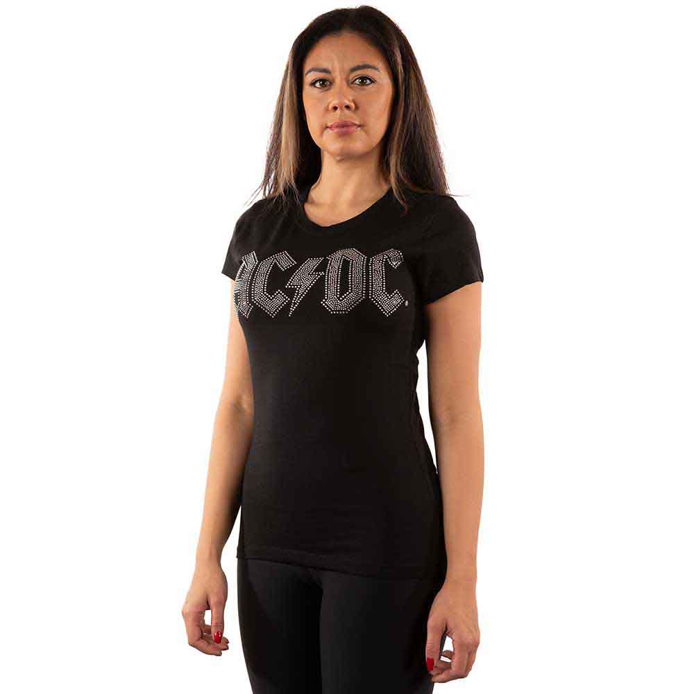 AC/DC Ladies T-Shirt: Logo (Black) (Embellished)