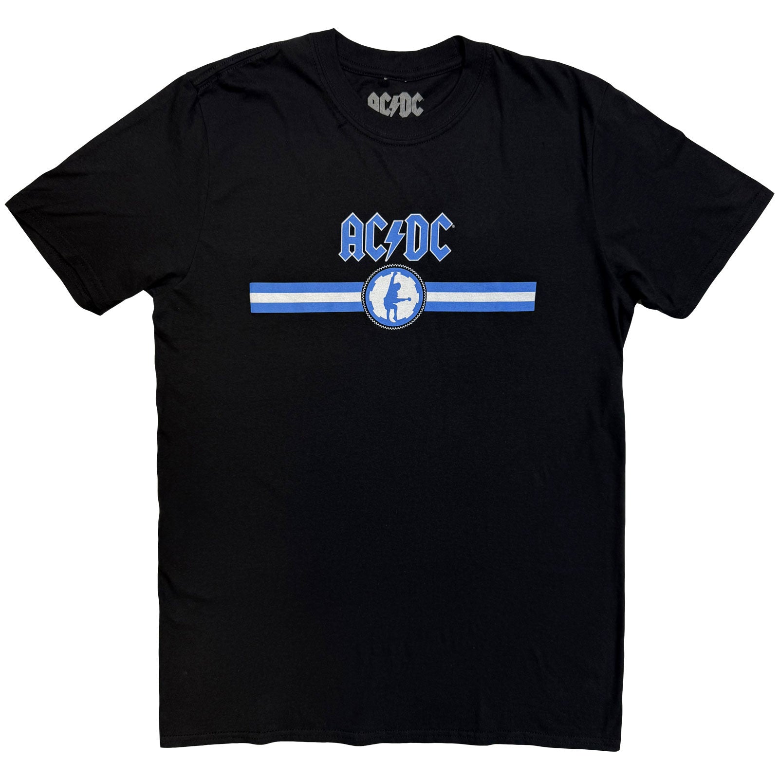 AC/DC Unisex T-Shirt: Blue Logo & Stripe (Black)