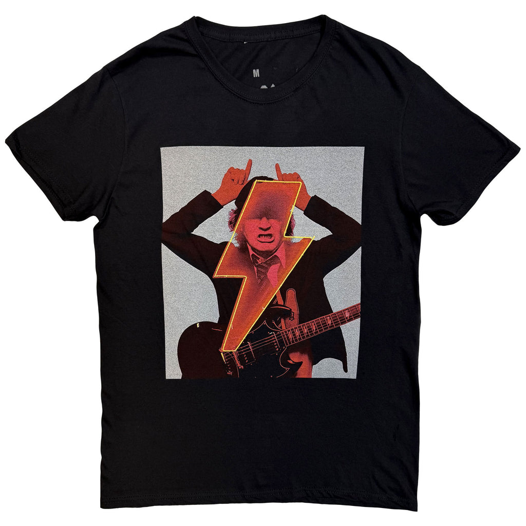 AC/DC Unisex T-Shirt: Angus Finger Horns (Black) (Back Print)