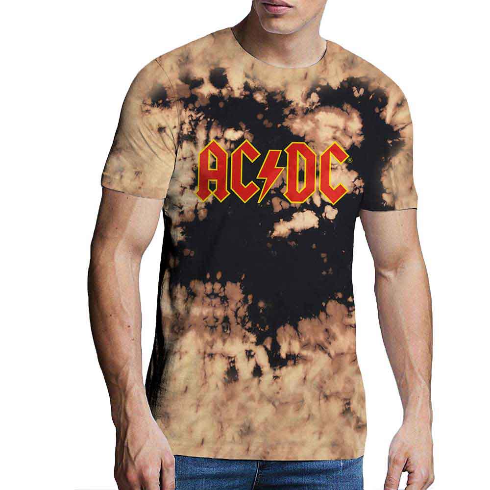 AC/DC Unisex T-Shirt: Logo (Dip Dye Tan And Black) (Wash Collection)