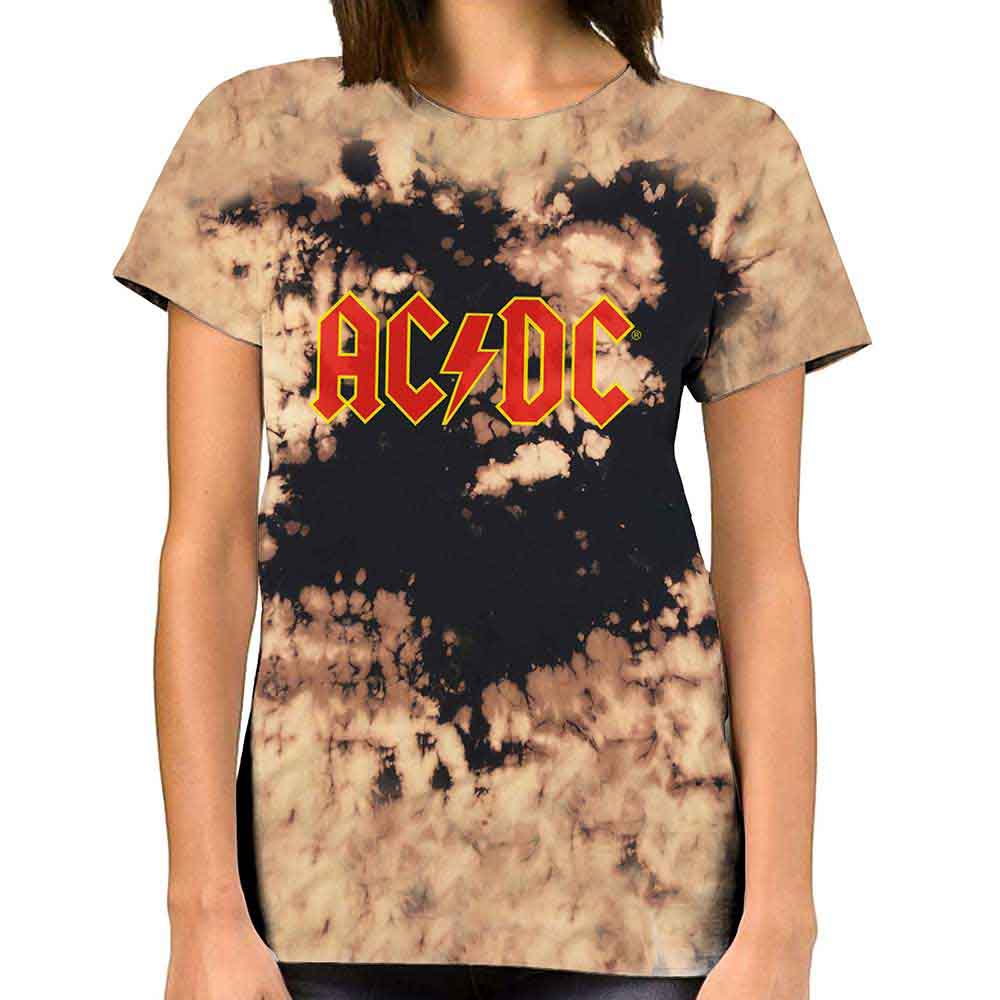 AC/DC Unisex T-Shirt: Logo (Dip Dye Tan And Black) (Wash Collection)