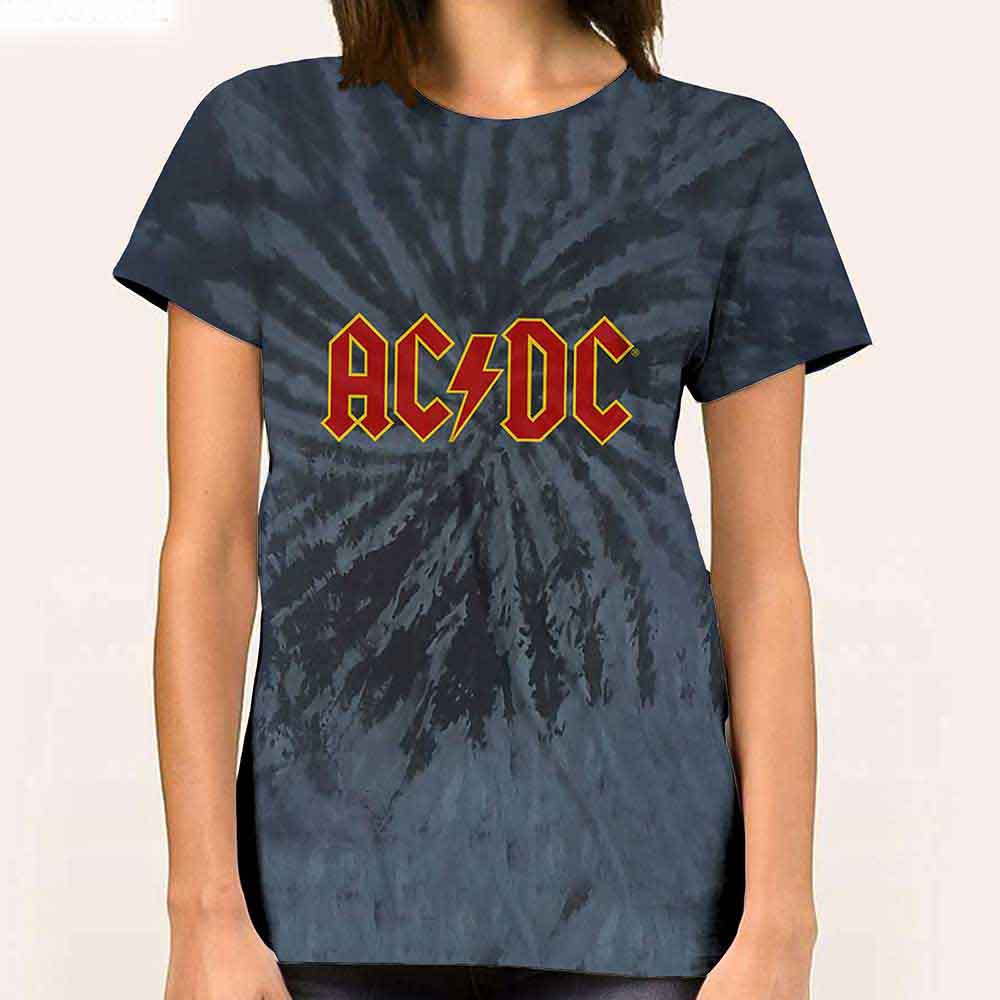 AC/DC Unisex T-Shirt: Logo (Dip-Dye On Black) (Wash Collection)