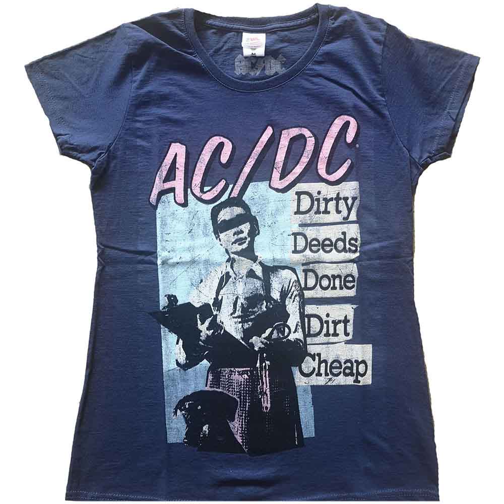 AC/DC Ladies T-Shirt: Vintage DDDDC (Navy Blue)