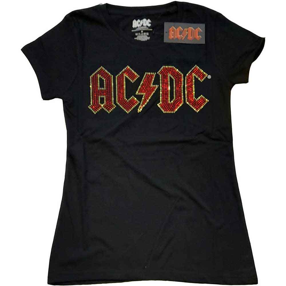 AC/DC Ladies T-Shirt: Full Colour Logo (Black) (Embellished)