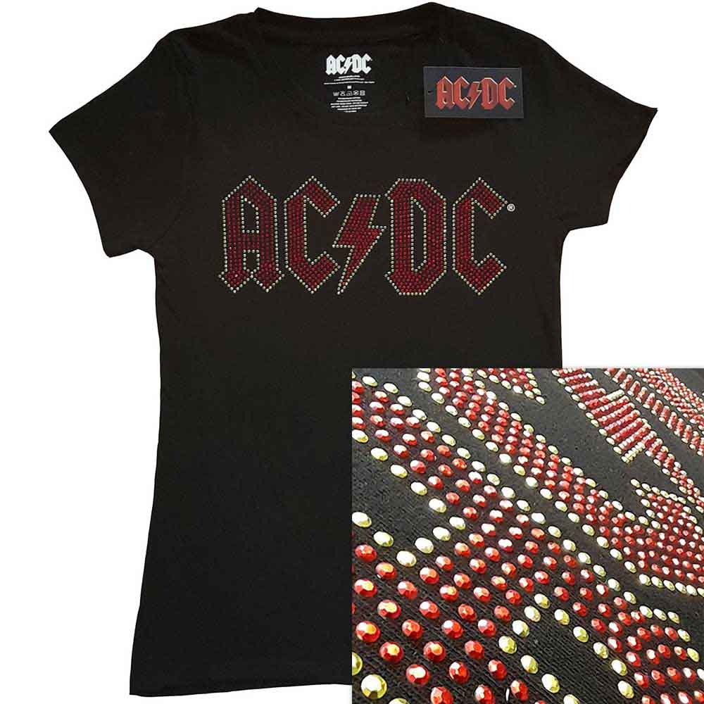 AC/DC Ladies T-Shirt: Full Colour Logo (Black) (Embellished)