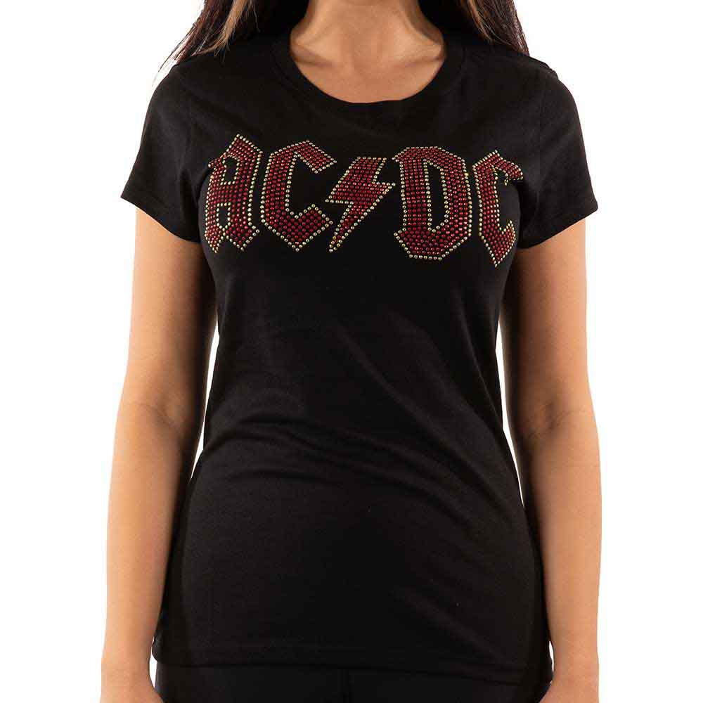 AC/DC Ladies T-Shirt: Full Colour Logo (Black) (Embellished)