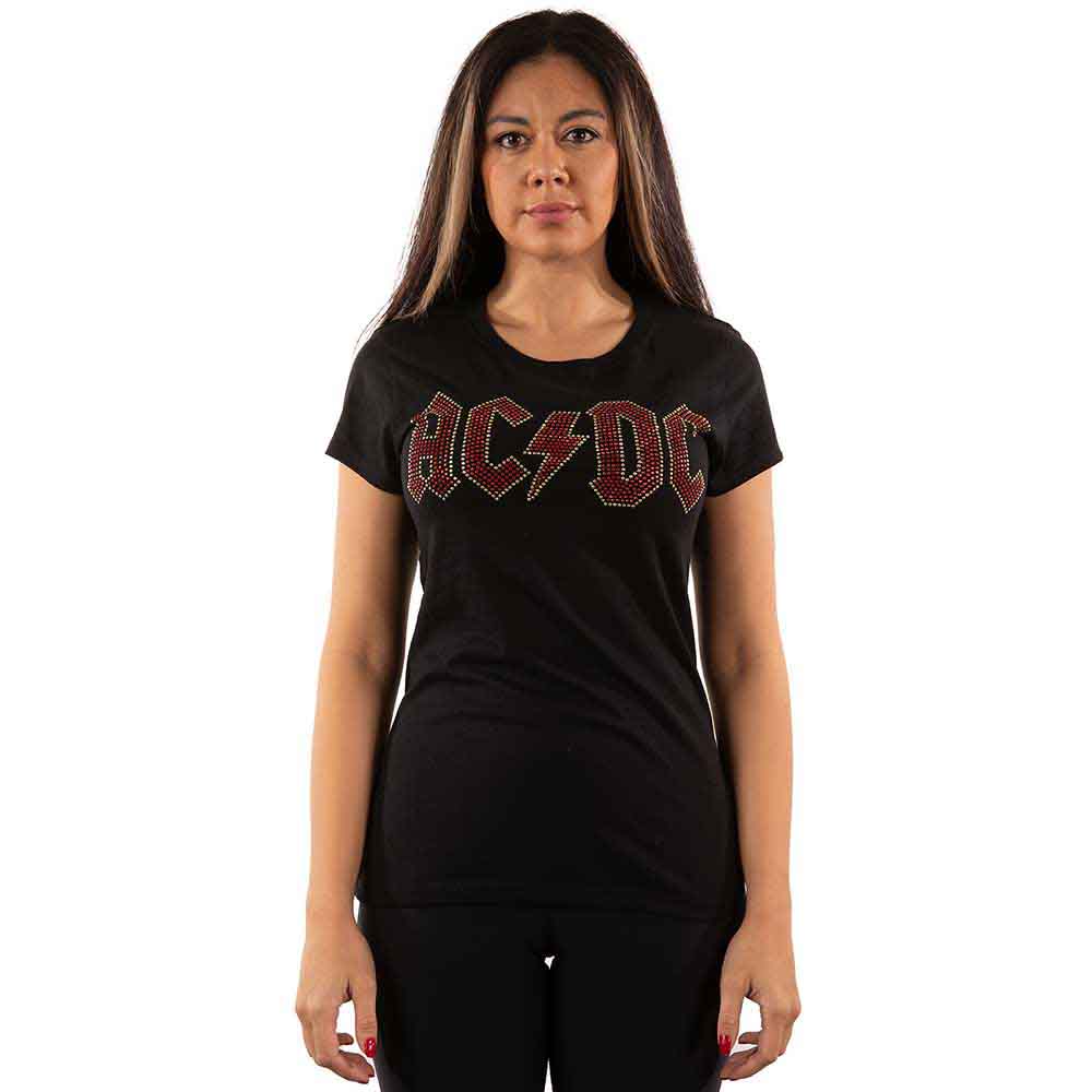AC/DC Ladies T-Shirt: Full Colour Logo (Black) (Embellished)