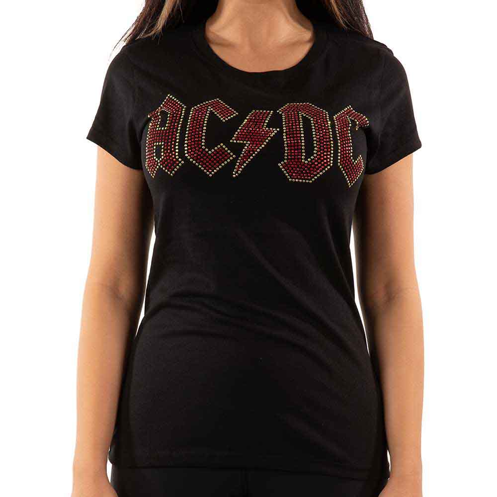 AC/DC Ladies T-Shirt: Full Colour Logo (Black) (Embellished)