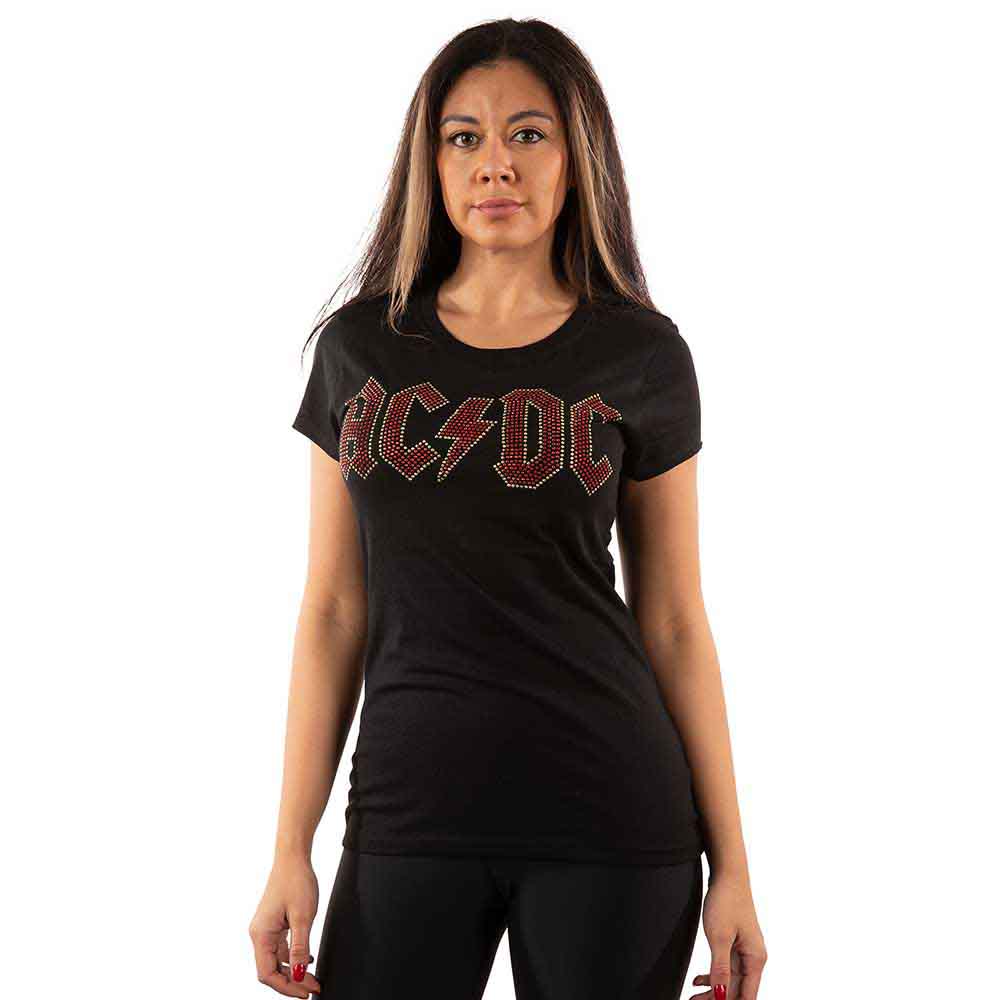 AC/DC Ladies T-Shirt: Full Colour Logo (Black) (Embellished)