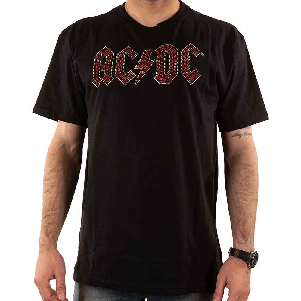 AC/DC Unisex T-Shirt: Full Colour Logo (Black) (Embellished)