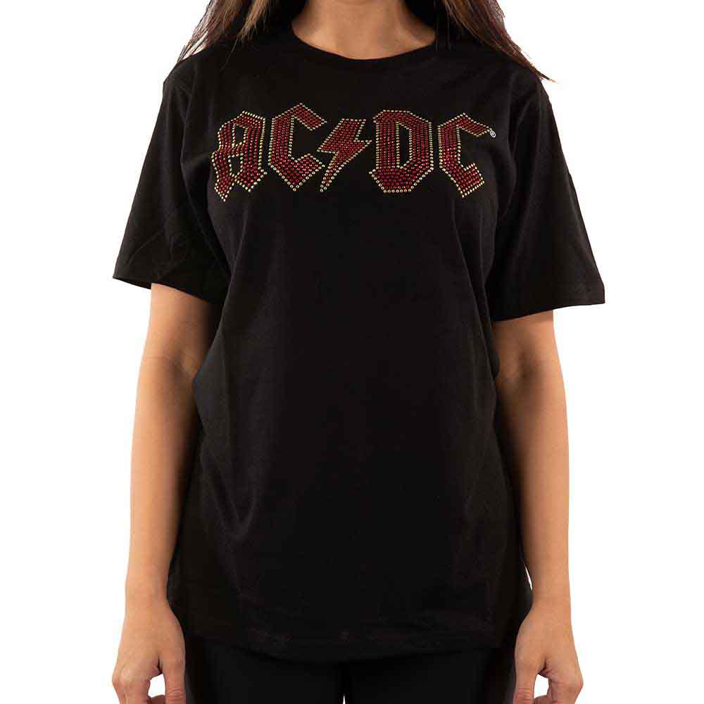 AC/DC Unisex T-Shirt: Full Colour Logo (Black) (Embellished)