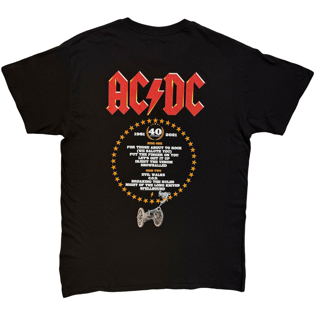 AC/DC Unisex T-Shirt: FTATR 40th Flaming (Black) (Back Print)