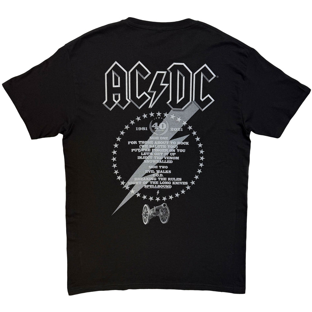 AC/DC Unisex T-Shirt: FTATR 40th Monochrome (Black) (Back Print)
