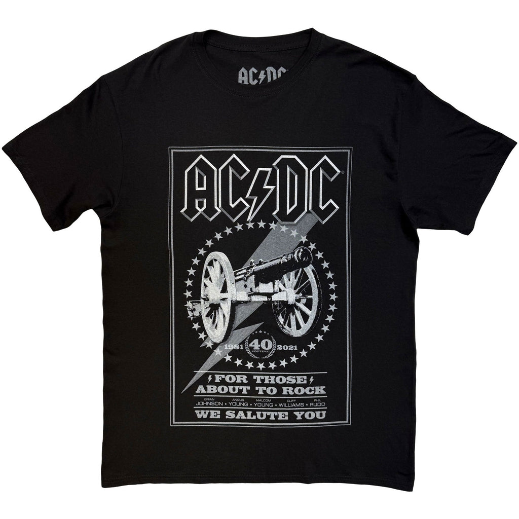 AC/DC Unisex T-Shirt: FTATR 40th Monochrome (Black) (Back Print)