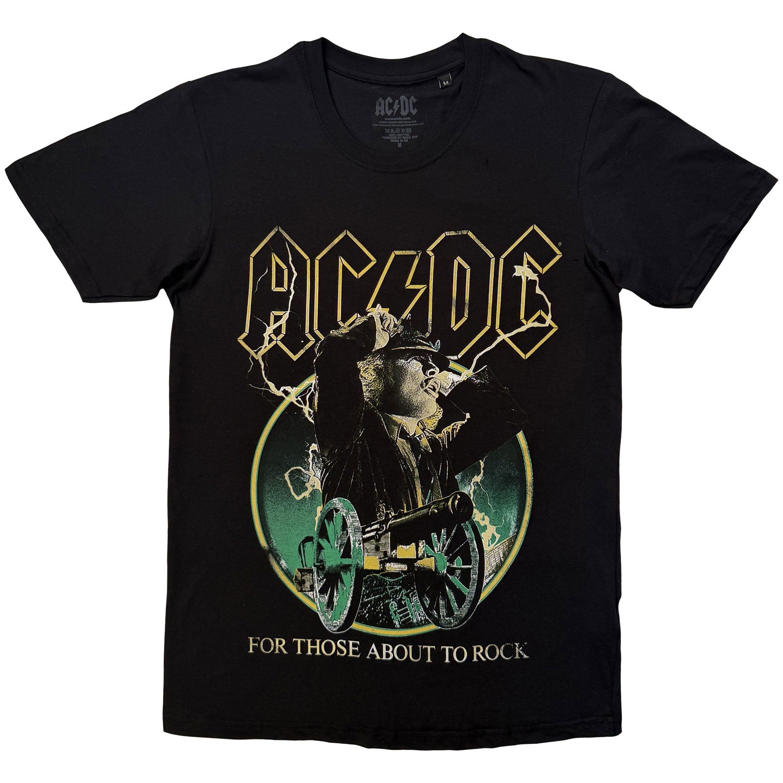 AC/DC Unisex T-Shirt: For Those About To Rock Yellow Outlines (Black)