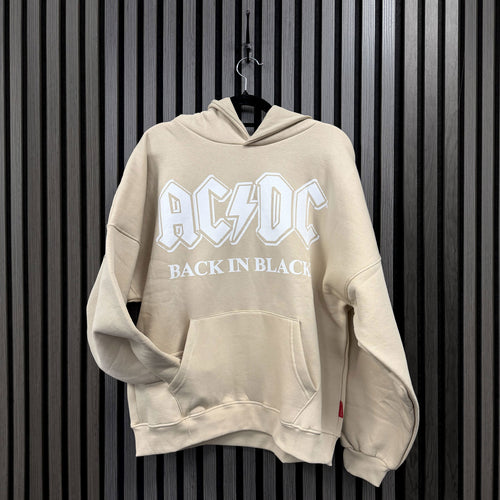 AC/DC Ladies Unplugged Pullover Hoodie: Back In Black (Natural)