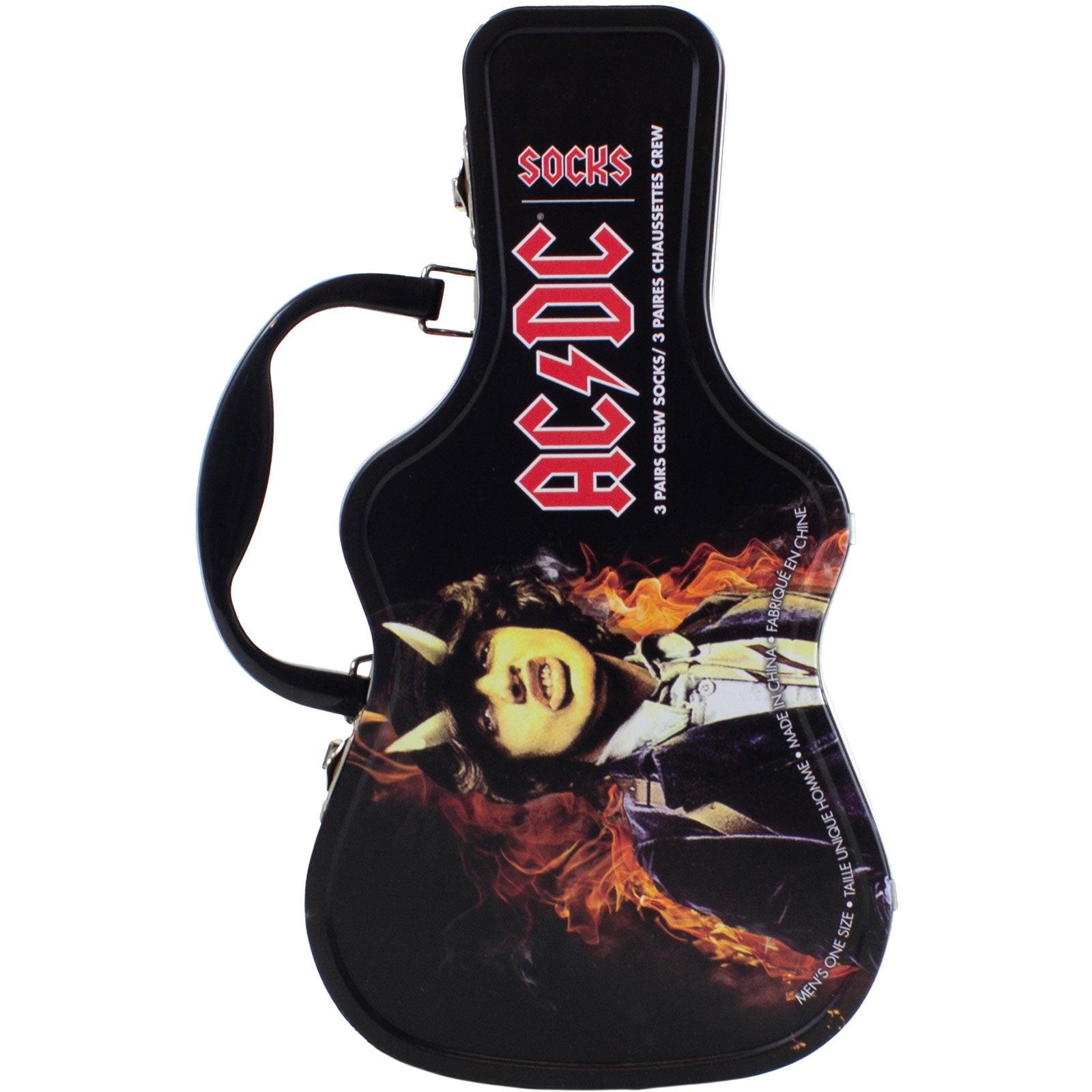 AC/DC Unisex Sock Guitar Tin: Logos (Multicolour)  (UK Size 6.5 - 11)
